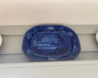 Staffordshire Lake George NY flow blue platter