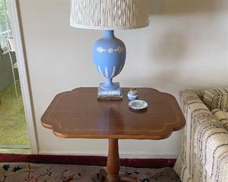 Wedgwood lamp, lighter and ashtray on antique Sheraton  mahogany side table