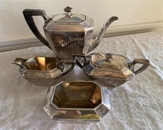 Sterling coffee pot, creamer, sugar set