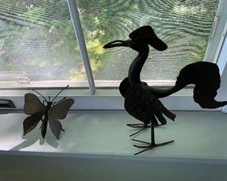 Wrought iron butterfly and rooster