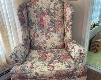 Floral wing back chair