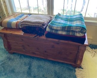 Cedar chest and vintage wool blankets