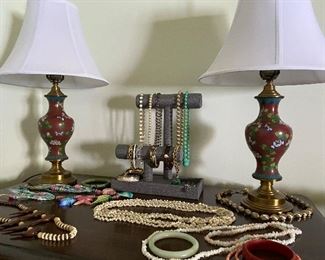 Cloisonné lamps and vintage jewelry