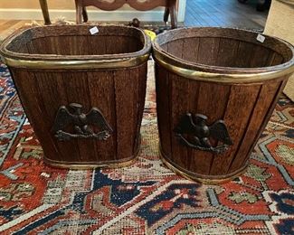 Vintage wood eagle trashcans