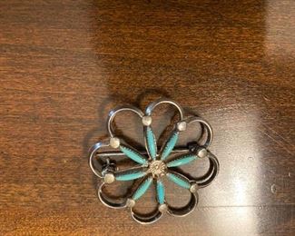 Norbert Haskie Zuni Sterling turquoise brooch