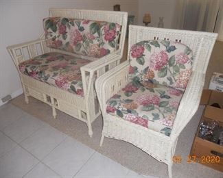 Antique Wicker Loveseat and Chair