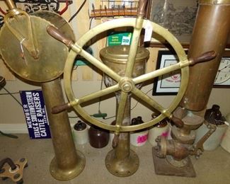 Heavy Brass Ship and Submarine Items - Jugs behind