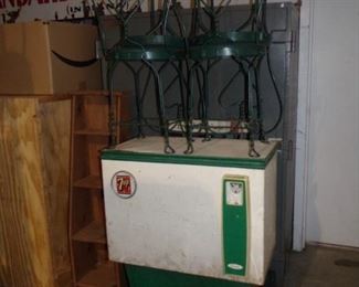 7up Refrigerated Box - Metal Ice Cream Store Chairs sitting on top