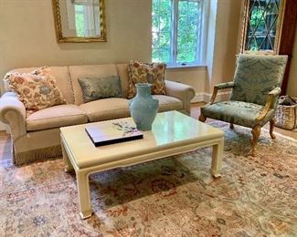 $695  Yellow crackle glazed asian inspired coffee table .  48"L x 30"W x 17"H.