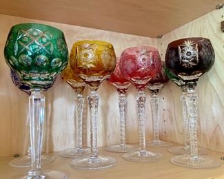 $160 Set of 8 colored cut to clear wine hocks.  