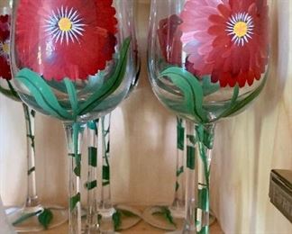 $60 Hand painted wine goblets.  Set of 6