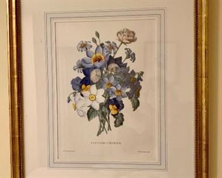 $325 P.J. Redoute "Janvier-Fevrier" restrike framed and matted 25"Hx20.5"W
