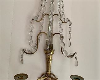 $1,250 pair; 19th century Russian gilt bronze and crystal sconce (1 of 2) 21.5"H x 10.25"W