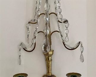 Pair: 19th Century Russian gilt bronze & crystal sconces