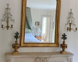 $900 46" x 34" 19th Century Louise Phillipe gilt wood mirror with arched top.