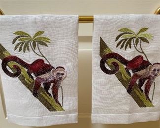 $50 Set of 2 Anali Linen Monkey motif guest towels