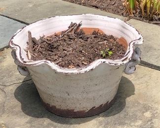 $30 Hand thrown Ceramic planter with scalloped edge 6.25"H, 12"D