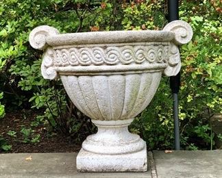 $495 Pedestal cement planter with handles 16.25"H (to rim), 15.75"D