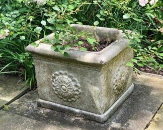 $150 Pair of square cement planters 11"H, 14.5"D/W
