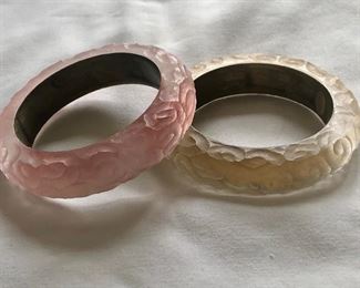 $50 - Pink and opaque embellished bracelets. Pink one  marked Alexis Bittar, hand carved
