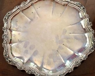 $75 silver plate scalloped edge plate 12"D