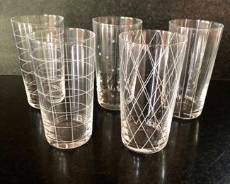 $60 Etched glass tumblers.  Set of 5