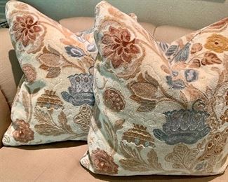 $200 Pair.  Custom made knife edge linen velvet down filled pillows.