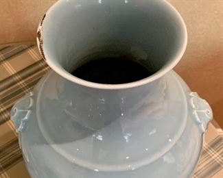 Second view of decorative blue urn