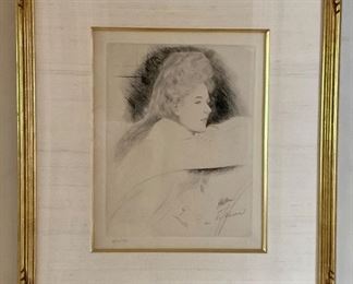 $2995  "For Katherine"  Original Drypoint etching/pencil  by Paul Cesar Helleu (French 1859-1927); signed 