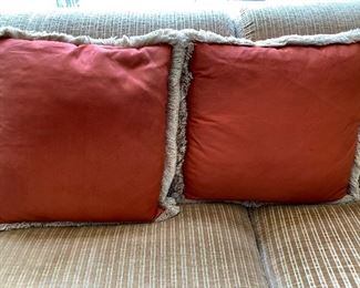 $60 for pair of 20" square silk with thick fringe, down filled pillows