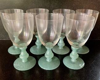 $70 Set of 7 Villeroy & Boch Isabelle Green stemmed wine glasses.