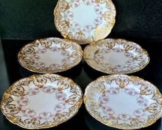 $75  5 Limoges dinner plates.  Marked JPL France