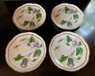 $1100 Anna Weatherley Set of 4  Morning Glory Pierced Plates.  8.75" each.