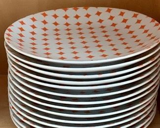 $112.  Crate & Barrel Orange luncheon plates.  Set of 14