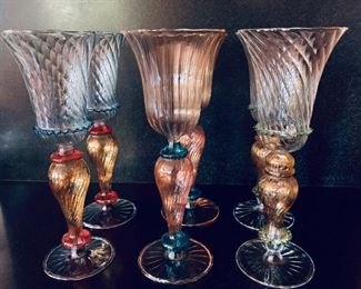 $240 Set of 6 mismatched Venetian blown wine glasses 