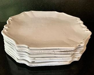 $500 Astier de Villatte "Regence" Collection Dinner Plates.  Black terra cotta clay glazed in milky white.  Set of 10.