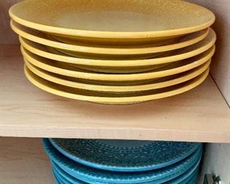 $8 each.  Crate and Barrel festive plates.  Made in Italy. 12 inch diameter.  6 yellow, 10 blue and 6 orange available.