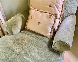 $75 Pair embroidered silk pillows with coordinating loop fringe. 