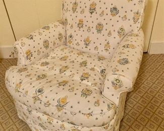 $495  Custom rolled arm, rolled back upholstered chair with down seat by Jose Goncalves 33.5"H, 40"D, 30"W