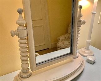 $95 Solid wood vanity mirror painted white and blue 22"H x 21"W