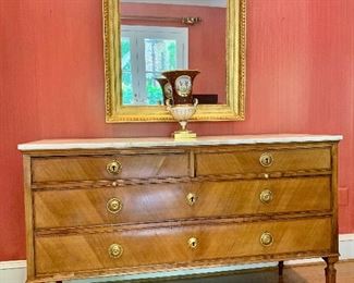 $900 18th Century gilt wood mirror.  47"H x 33.75"W SATINWOOD CHEST IS SOLD