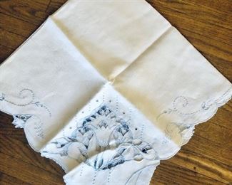 $6 embroidered blue table napkin
