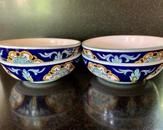 $80 Set of 4 blue Deruta Italian pottery bowls.  Each approx 8".