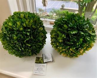 $50 for pair preserved real boxwood balls 8" each by Mills Floral Company