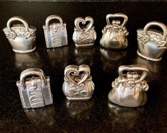 $20 Set of 8 Brighton silver handbag place card holders.  Approx 2" high.  Box included.
