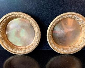 $1000. Pair of 18th Century gilded wine coasters.  Rare and executed beautifully. Diameter approx 6.25"