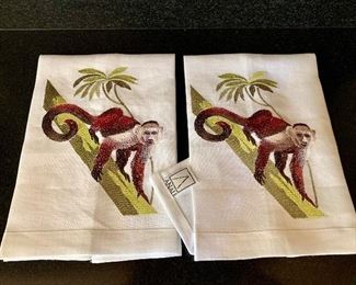 $50 Set of 2 Anali Linen Monkey motif guest towels