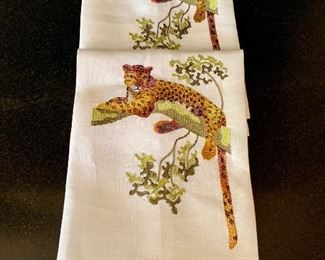 $50 set of 2 Leopard Motif linen guest towels