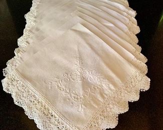$60 Set of 12 white embroidered table napkins