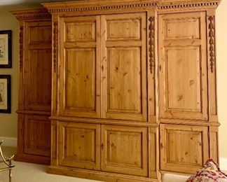 $2,800 Pine three piece custom storage unit.  Unit 96"H  Middle unit 62"W and 28.5"D and side units (2) 31"W and 19"D.